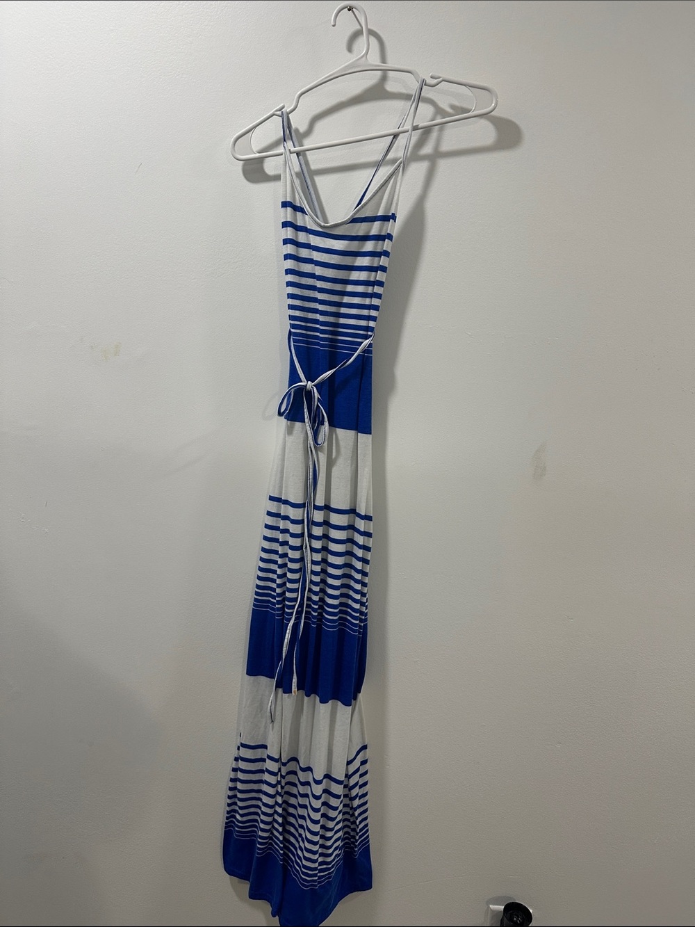 Blue and White Striped Maxi Dress